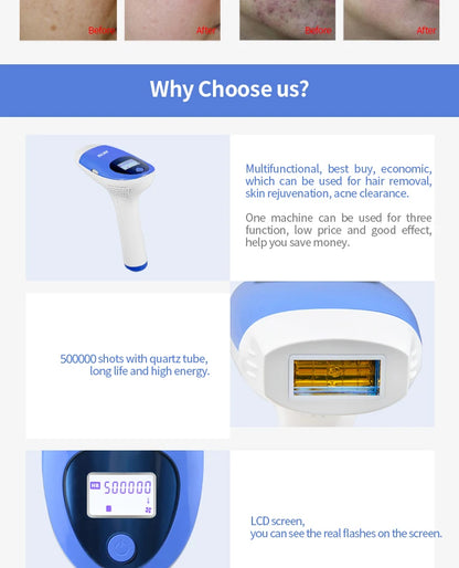 Mlay T3 IPL Hair removal Epilator a Laser Permanent Malay Hair Removal Machine  Body Electric depilador a Laser 500000 Flashes